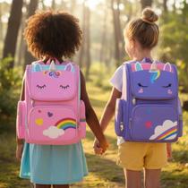 Mochila Infantil Unicórnio Impermeável Grande Espaçosa Divisórias Conforto Bolsos Laterais Mochila Infantil Unicórnio Impermeável Grande Espaçosa Divisórias Conforto Bolsos Laterais