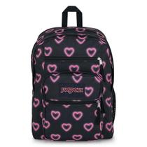 Mochila Jansport Big Student Happy Hearts Black Rosa Preto