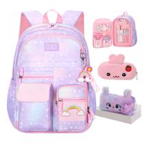 Mochila Jcobvig Rainbow para meninas e crianças da escola 17,5 polegadas roxa Mochila Jcobvig Rainbow para meninas e crianças da escola 17,5 polegadas roxa
