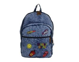 Mochila Jeans Adulta Faculdade C/ Diversos Patches Bordados