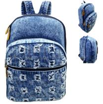 Mochila Jeans Desfiada Reforçada Forrada Escolar Passeio - Win