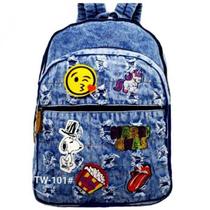 Mochila Jeans Patches Escolar Juvenil Tw101