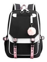 Mochila JiaYou Teenage Girls' Middle School 21L branca preta