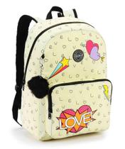 Mochila Juvenil Feminina Color Up Love Em Crinkle Com Pompom Seanite