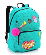 Mochila Juvenil Feminina Color Up Love Em Crinkle Com Pompom Seanite