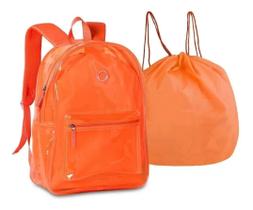 Mochila Juvenil Feminina Costas Neon Color Transparente Clio Pequena