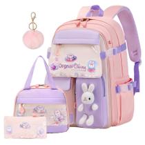 Mochila KBGPW 42 cm - Conjunto para Meninas com Lancheira, Estojo e Pingente de Coelho de Pelúcia Mochila KBGPW 42 cm - Conjunto para Meninas com Lancheira, Estojo e Pingente de Coelho de Pelúcia