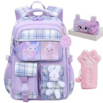 Mochila KBGPW Cute Rabbit Kids School Girls de 5 a 10 anos roxa