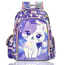Mochila KidsPunk Girls Cute Cat Kawaii 16 polegadas roxa