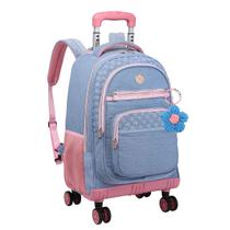 Mochila Kika 4 Rodinhas Dupla Grande Jeans Infantil Escolar