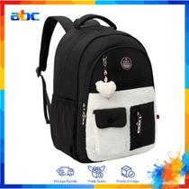 Mochila Kika Feminina Patches De Pelucia C/ Chaveiro Coração Mochila Kika Feminina Patches De Pelucia C/ Chaveiro Coração