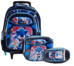 Mochila KIT ESCOLAR Sonic 2024 Rodas Lancheira Estojo