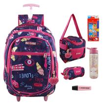 Mochila Kit Lancheira Estojo Infantil Com Rodinha - F&G Classic