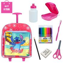 Mochila Kit Material Escolar Stitch Completo Lancheira Garrafa Canetinha