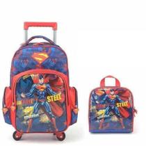 mochila lancheira kit superman infantil escolar carrinho