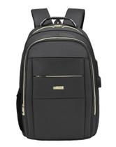 Mochila Laptop Executiva Faculdade Resistente Zíperes Dourada