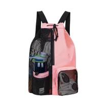 Mochila Leve De Malha Com Cordão E Bolso Impermeável Para Praia, Academia E Equipamentos De Treino