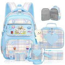 Mochila LEWKANA Cute for Girls com lancheira, pacote com 5 unidades, azul Mochila LEWKANA Cute for Girls com lancheira, pacote com 5 unidades, azul