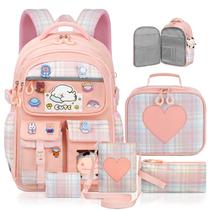 Mochila LEWKANA Cute for Girls com lancheira, pacote com 5 unidades, rosa Mochila LEWKANA Cute for Girls com lancheira, pacote com 5 unidades, rosa