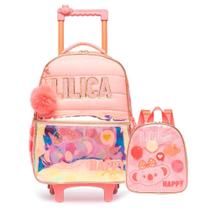 Mochila Lilica Ripilica Brilhosa Rosa + Lancheira Térmica