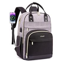 Mochila LOVEVOOK para mulheres, laptop, 17", impermeável, cinza-preta