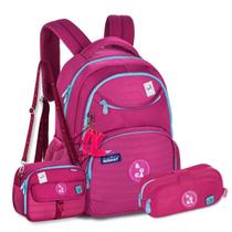 Mochila Luluca C Lancheira E Estojo Kit Escolar Moderno Rosa