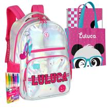 Mochila Luluca Holográfica Escolar Refletiva Lançamento Meninas Notebook