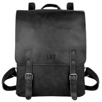 Mochila LXY Vintage Vegan Leather para mulheres e homens preta
