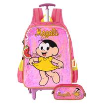 Mochila Magali Rodinhas Kit Com Estojo Dois Compartimentos