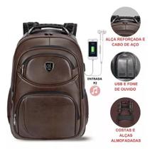 Mochila Mala Couro Executiva Impermeável Laptop Usb Fone