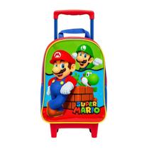 Mochila Mario Bross Luigi Com Rodinhas Vermelho Luxcel