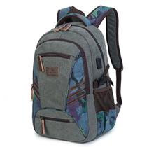 Mochila Masculina de Lona Com Entrada USB Para Notebook