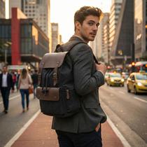 Mochila Masculina de Lona Retrô Notebook Estudante Escola Viagem Trabalho Resistente Reforçada