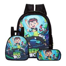 Mochila Masculina Escolar Costas Ben 10 + Lancheira e Estojo