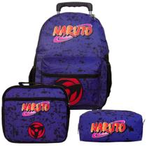 Mochila Masculina Escolar Rodinha Naruto Lancheira E Estojo