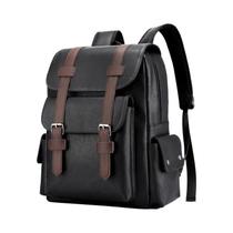 Mochila Masculina Grande de Couro PU - Para Laptop - Preto e Marrom