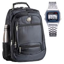 Mochila Masculina Impermeável Alça Cabo de Aço Reforçada + Relógio Digital