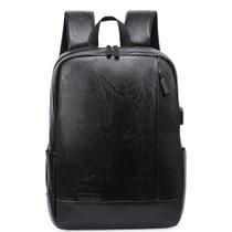 Mochila masculina impermeável de couro PU preta PU7729