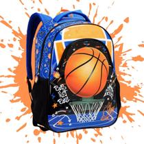 Mochila Masculina Infantil Escolar Alça de Costas Escolar Reforçada 2 Divisórias Futebol Basquete e Game