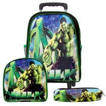 Mochila Masculina Infantil Hulk Rodinha Lancheira Estojo