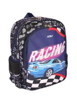 Mochila Masculina Infantil LS Carros Racing Preta Média Com 4 Divisões - MO4236