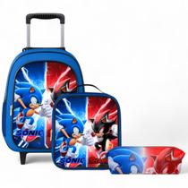 Mochila Masculina Infantil Rodinha Escolar com Lancheira Térmica e Estojo Box