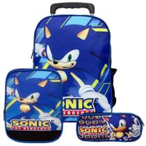 Mochila Masculina Infantil Rodinha Sonic Lancheira Estojo Jg