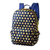 Mochila Masculina Jovem sem Roda G Foroni Emoji Azul Carinhas