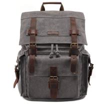 Mochila masculina Kattee, de couro, lona, grande, cinza
