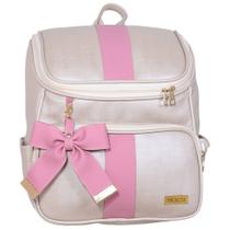 Mochila Maternidade Laço Belle Champanhe e Rosa