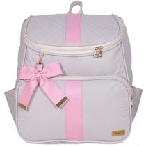 Mochila Maternidade Laço Luxo Off White e Rosa - Decalta