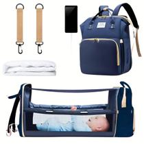 Mochila Maternidade que Vira Berço com Bolsos Térmicos à Prova Dágua Alças Acolchoadas Ideal para Mamães e Bebês