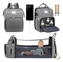 Mochila Maternidade que Vira Berço com Bolsos Térmicos à Prova Dágua Alças Acolchoadas Ideal para Mamães e Bebês