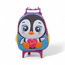 Mochila media escolar creche maternal passeio rodinha bichinho animais zoo elefanta raposa pinguim